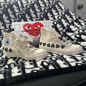 Comme des Garçons PLAY x Converse High-Top Sneakers in Cream and Black Heart